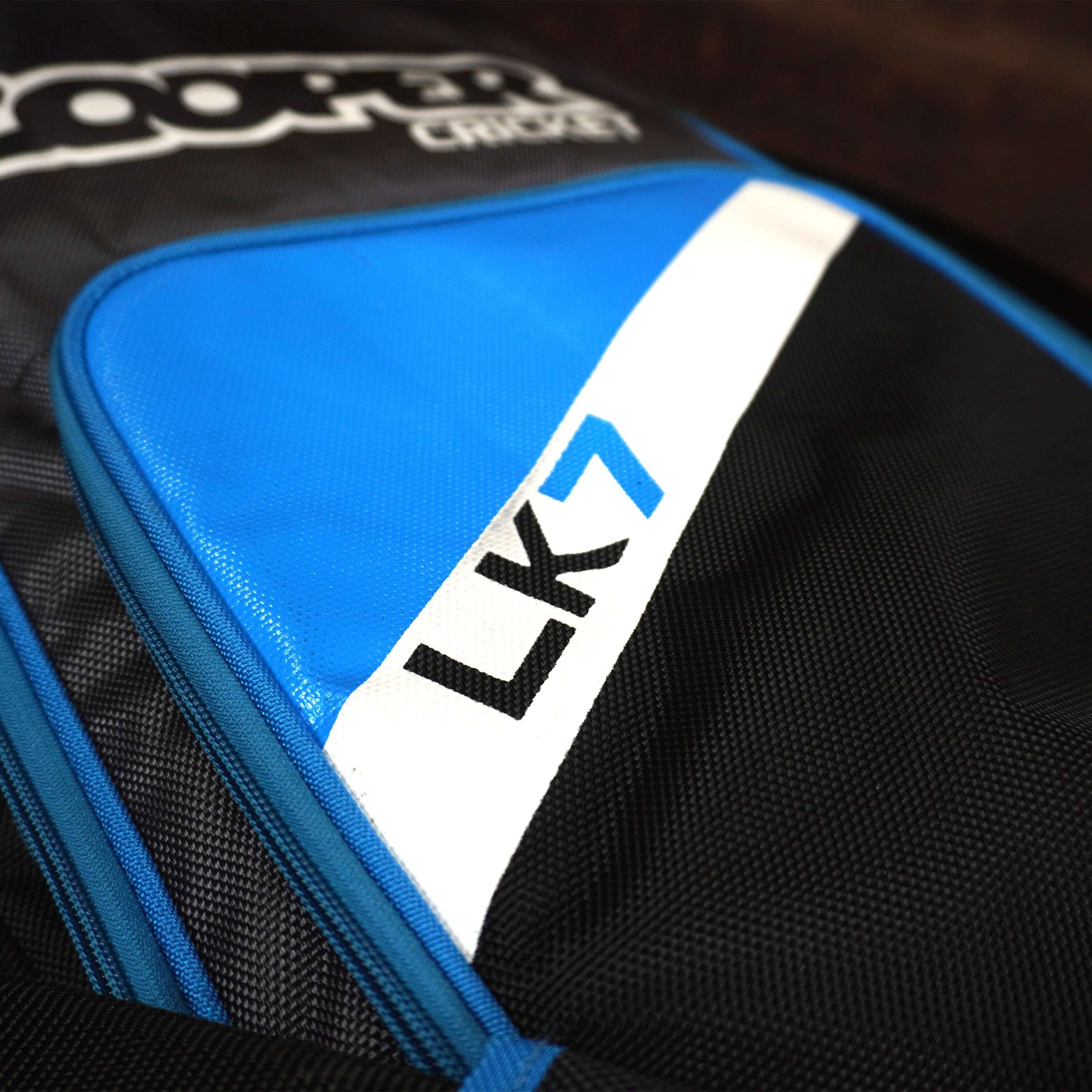 Close-up of the LK7 cricket bag showcasing its sleek design and durable material.