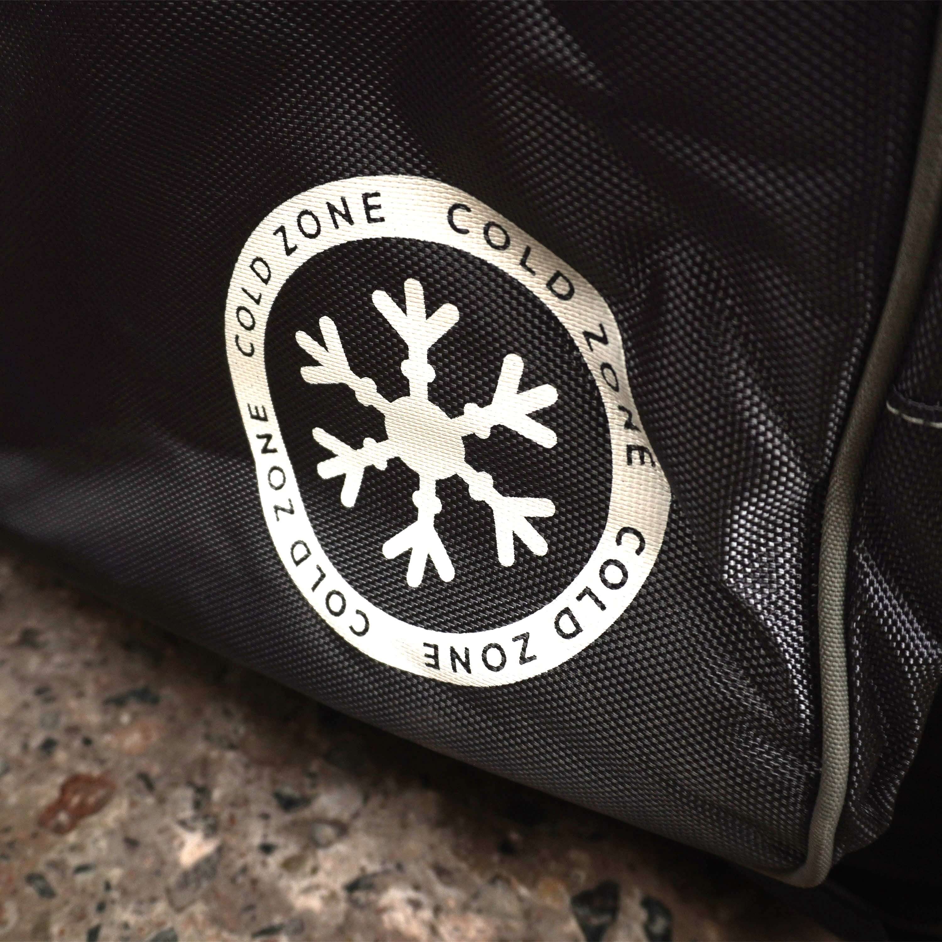 LX9 Cricket Bag with Cold Zone logo for keeping drinks cool, featuring durable black fabric design.