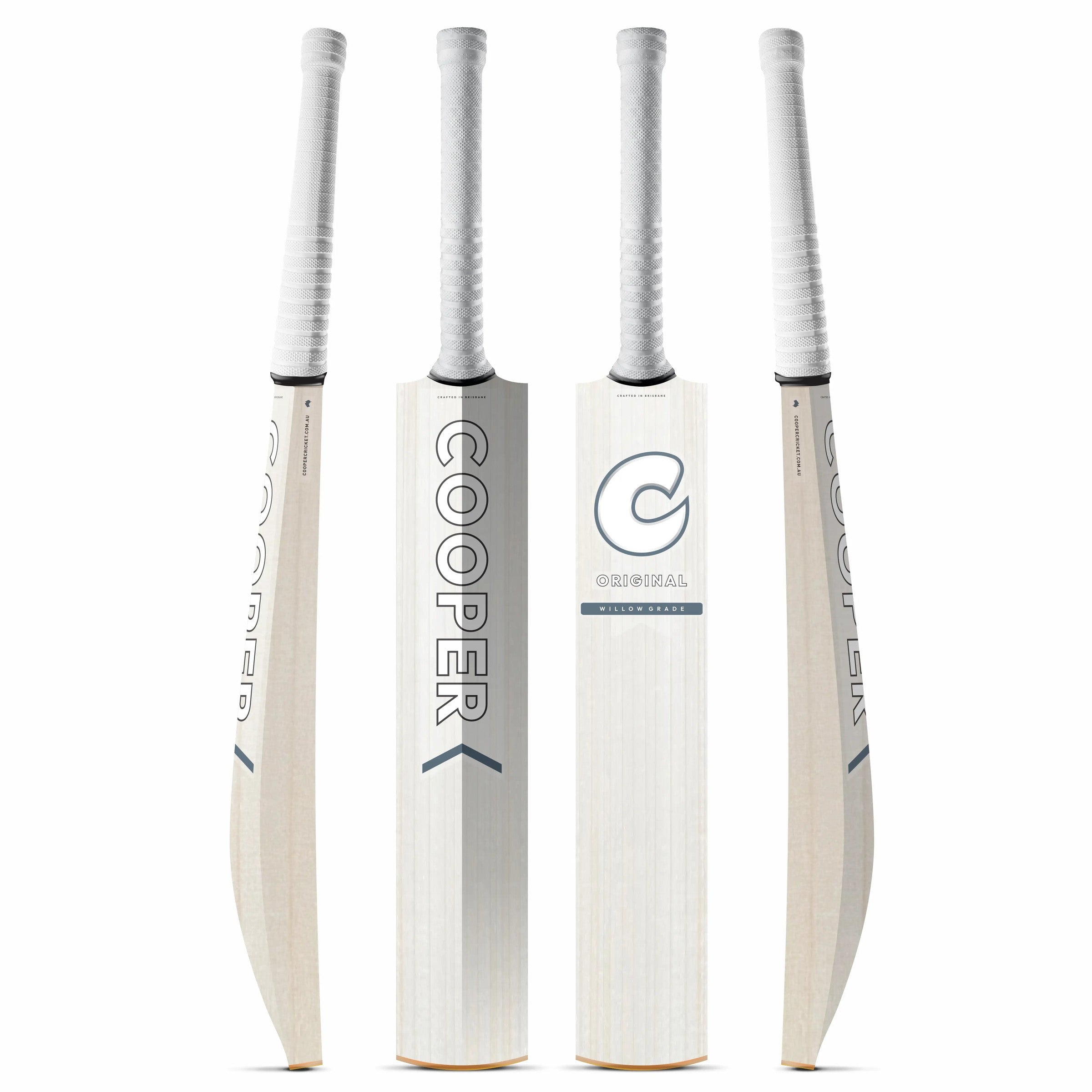 Cooper Original standard cricket bat, blue grey colourway, four angles
