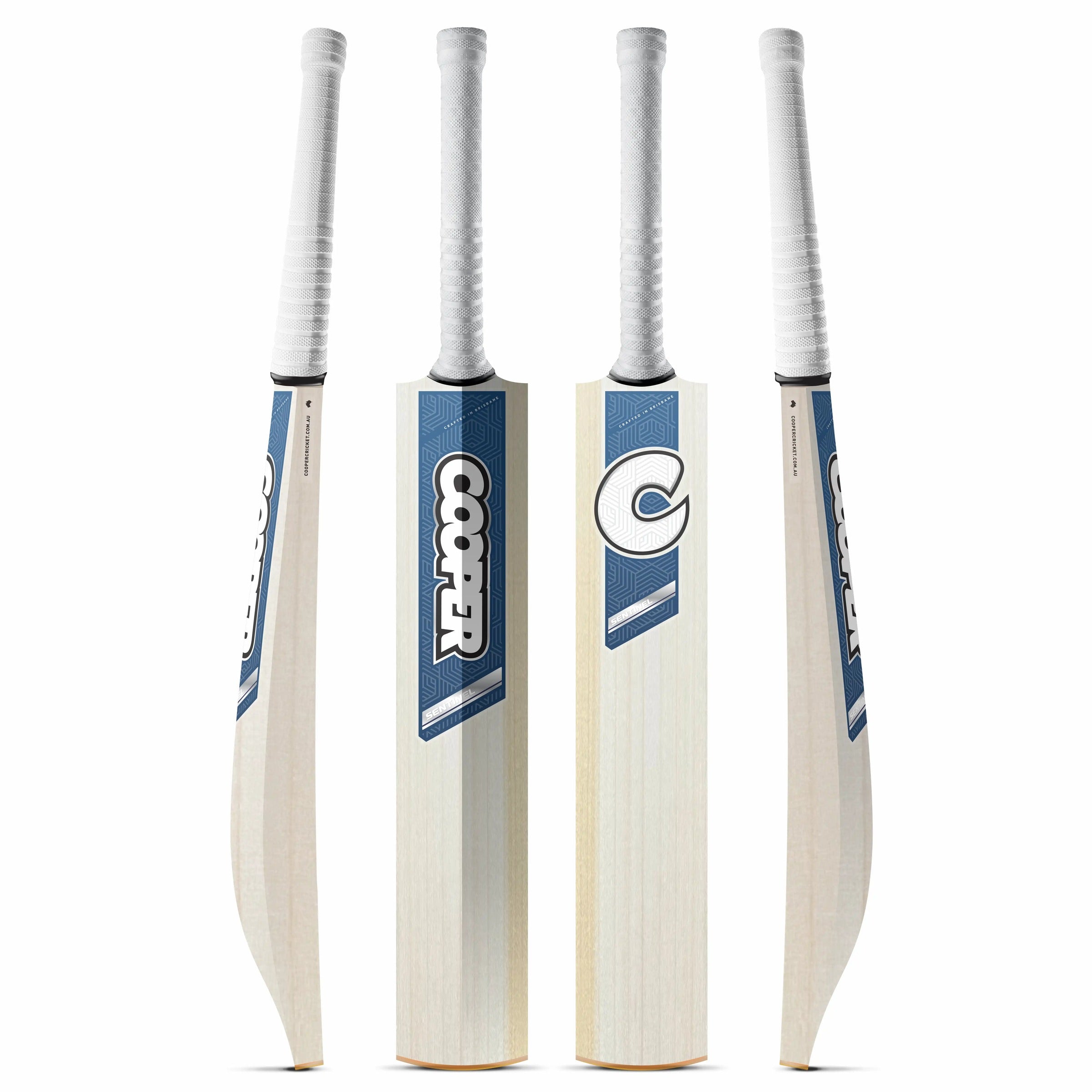 Cooper Sentinel cricket bat, blue colourway, four angles
