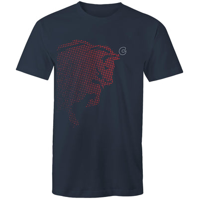 Cooper Bison T-Shirt in navy with red bison graphic and modern cut, made of soft 100% cotton for comfort.