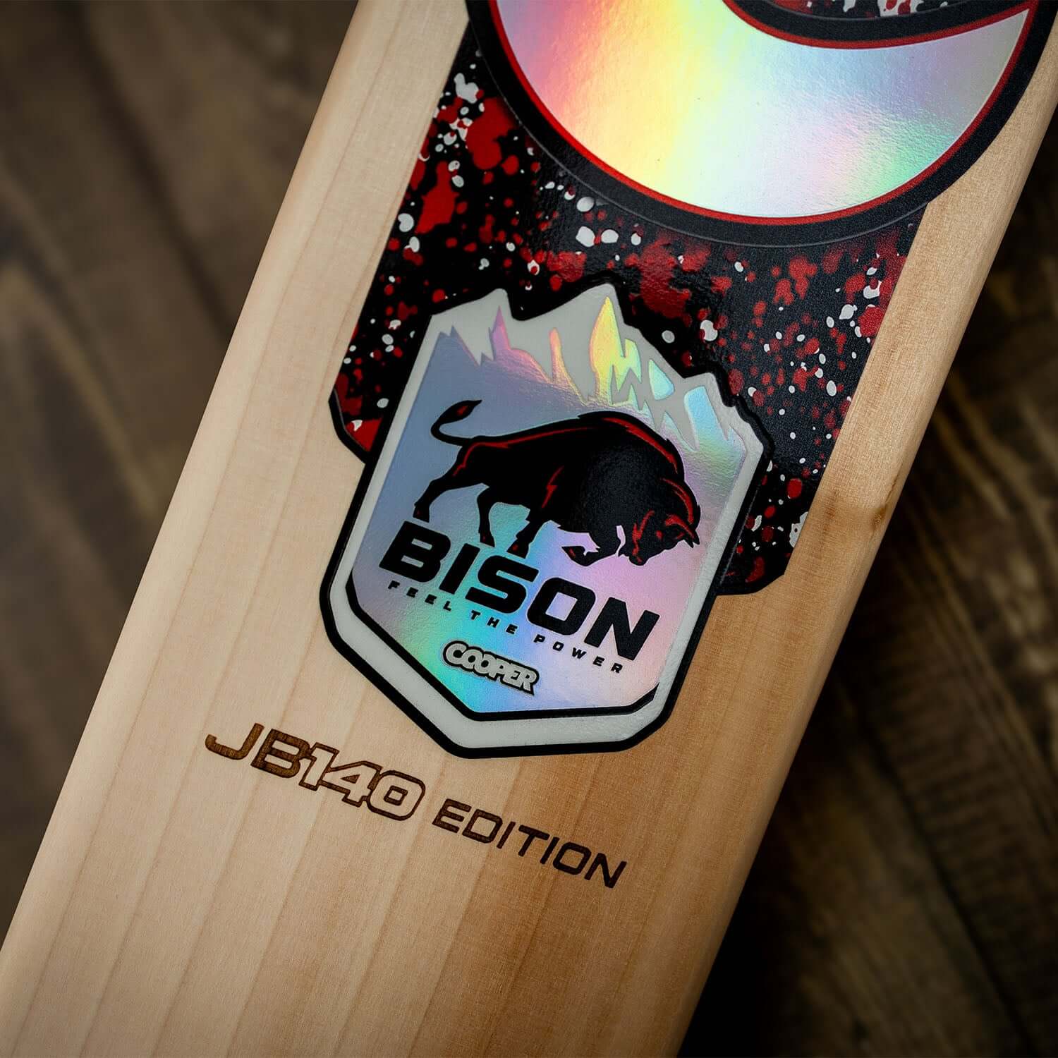 JB140 Limited Edition cricket bat featuring Bison logo and unique design details for collectors and players.