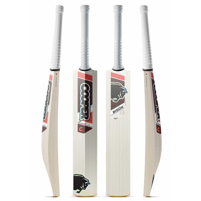 Cooper Bison junior cricket bat, black and red colourway, four angles