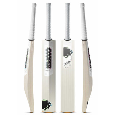 Cooper Bison junior cricket bat, Crisp colourway, four angles