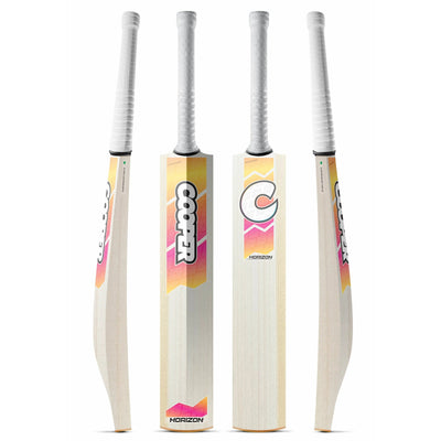 Cooper Horizon junior cricket bat, Sunset colourway, four angles