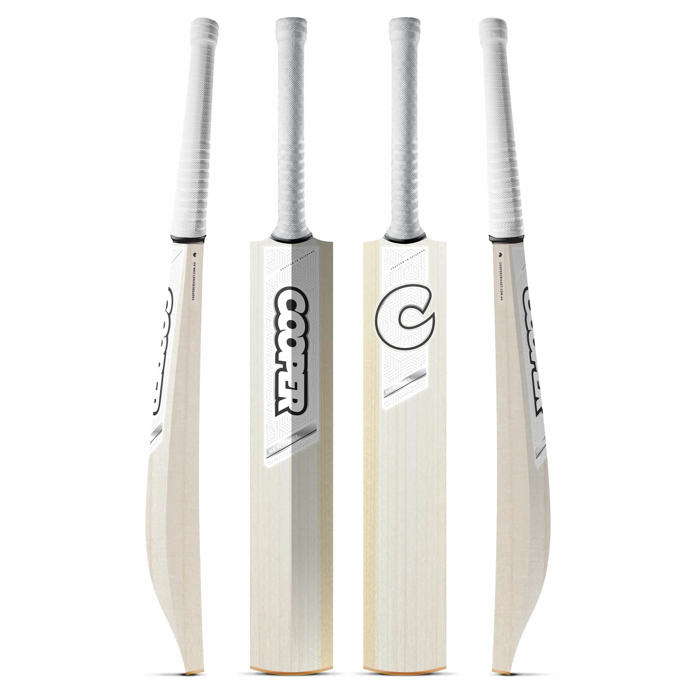 Cooper Sentinel cricket bat, white colourway, four angles