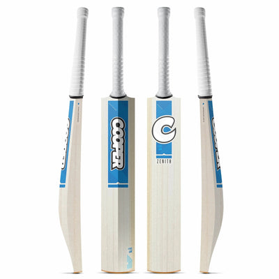 Cooper Zenith standard cricket bat, blue colourway, four angles